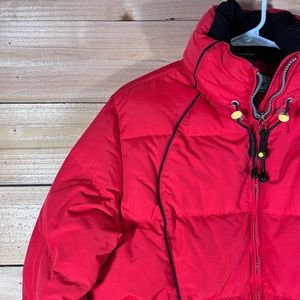 Obermeyer Goose Down Hooded Ski Jacket, Womens 12, Red & Black Puffer